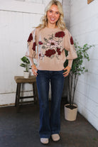 Haptics Scarlet Petals Bubble Sleeve Sweater