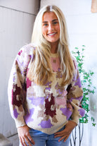 And The Why Cozy Taupe Multi Print Design Sweater 2X 3X