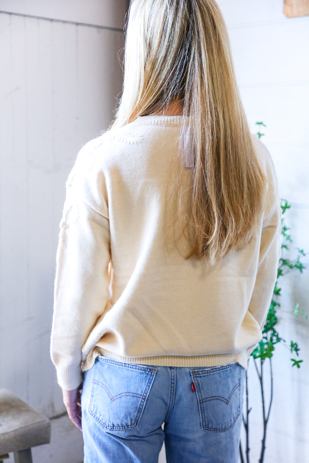 And The Why Mellow Musings Taupe Embroidered Sweater