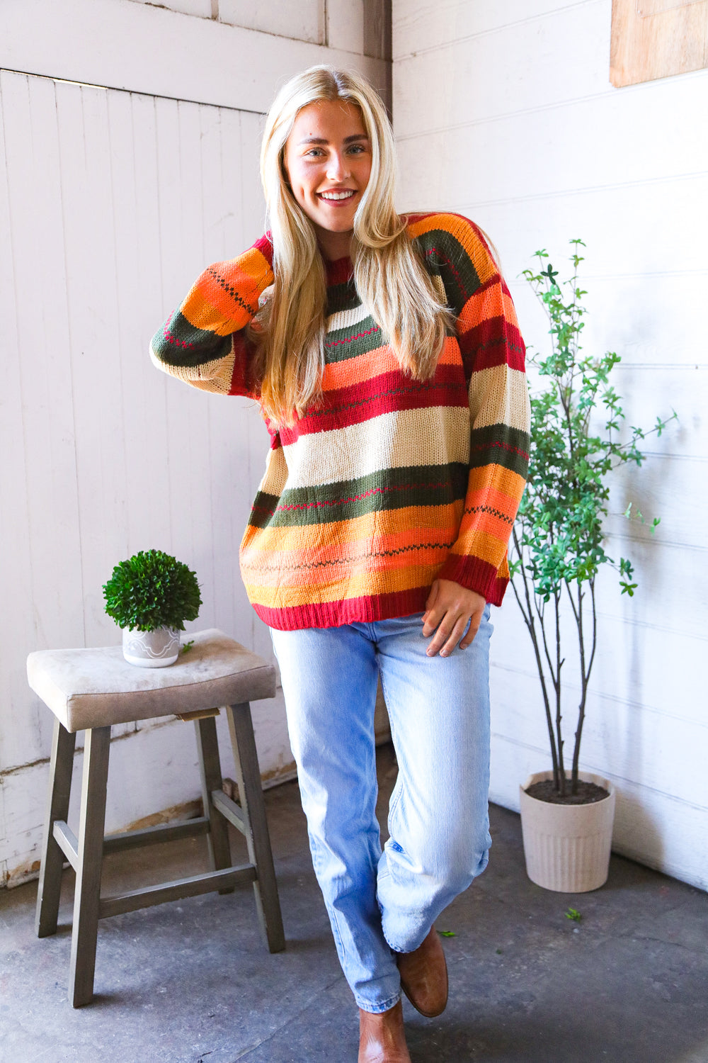 And The Why Harvest Hues Multi Stripe Sweater