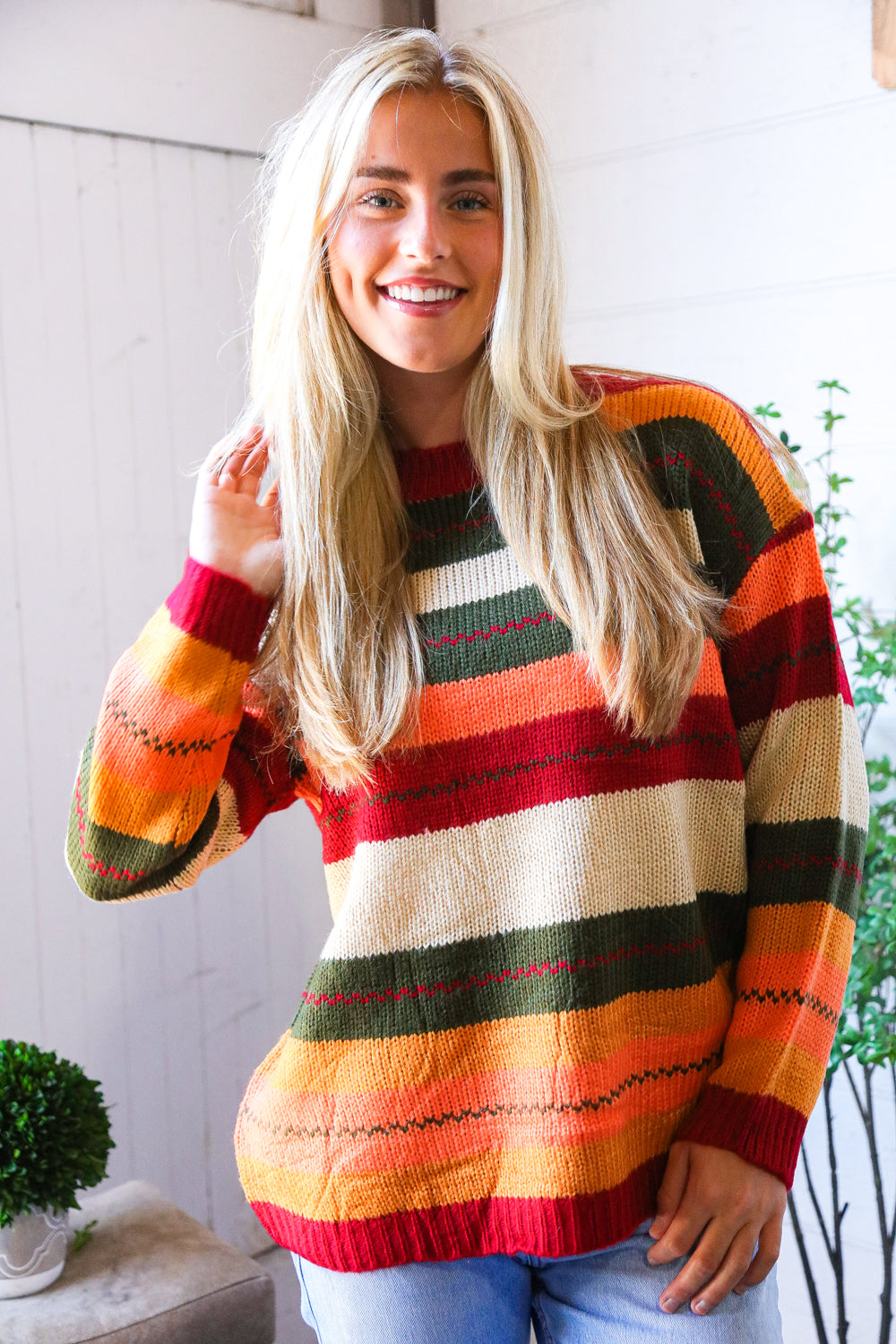 And The Why Harvest Hues Multi Stripe Sweater