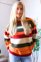 And The Why Harvest Hues Multi Stripe Sweater Medium