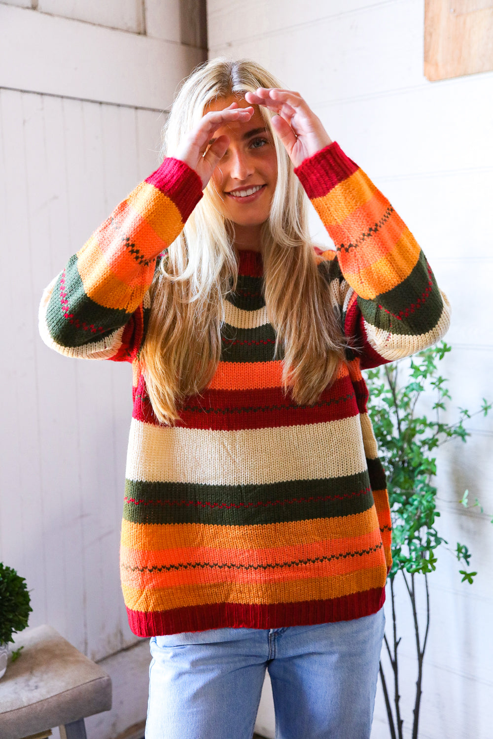 And The Why Harvest Hues Multi Stripe Sweater