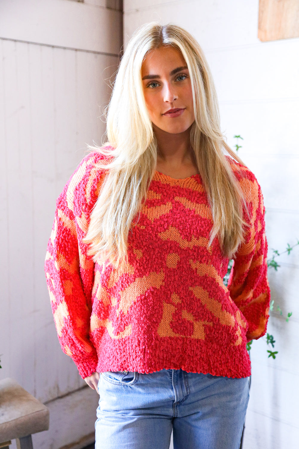 And The Why Hot Pink Multi Knitted Chenille Pullover 2X 3X