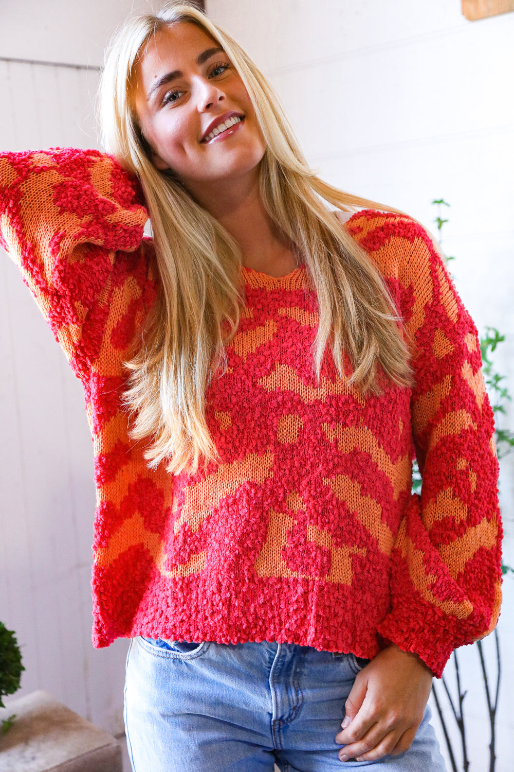 And The Why Hot Pink Multi Knitted Chenille Pullover
