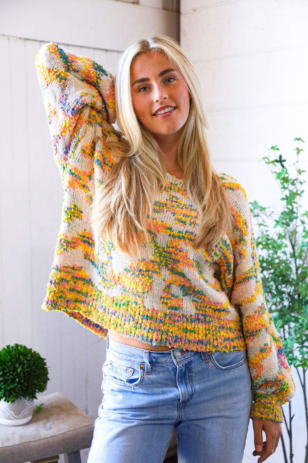 And The Why Yellow Multi Chenille Pullover