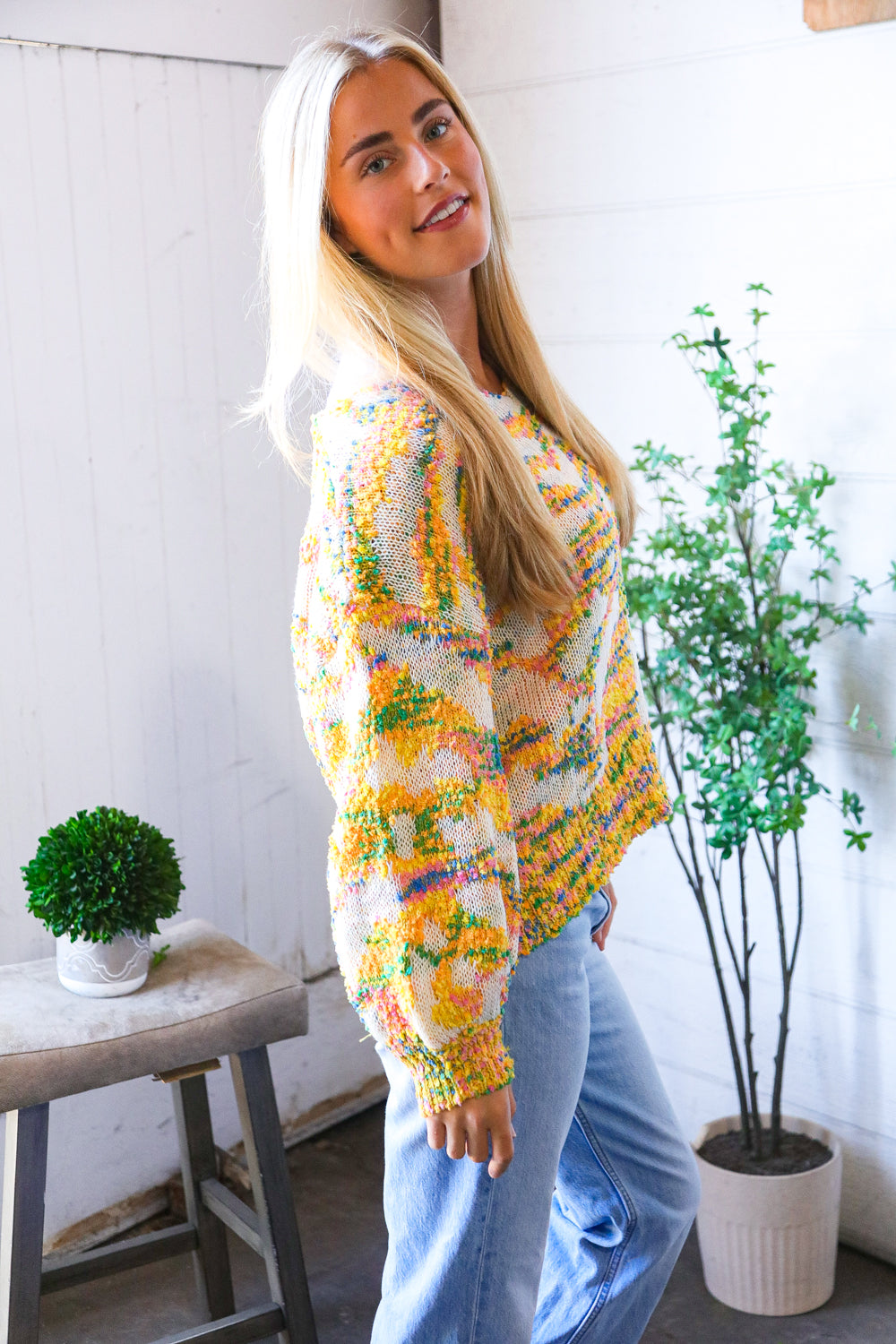 And The Why Yellow Multi Chenille Pullover