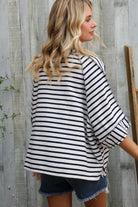 Haptics Casual Chic Cotton Navy & Cream Stripe Raglan 3/4 Sleeve Pullover