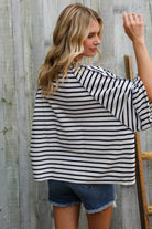 Haptics Casual Chic Cotton Navy & Cream Stripe Raglan 3/4 Sleeve Pullover