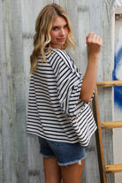 Haptics Casual Chic Cotton Navy & Cream Stripe Raglan 3/4 Sleeve Pullover