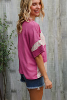 Haptics Fuchsia Floral Wavy Rib Outseam Stitch Pullover