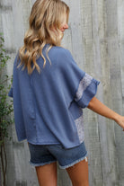 Haptics Denim Floral Wavy Rib Outseam Stitch Pullover