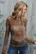 Haptics Taupe High Neck Leopard Print Semi-Sheer Top