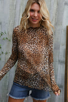 Haptics Taupe High Neck Leopard Print Semi-Sheer Top