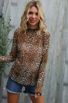Haptics Taupe High Neck Leopard Print Semi-Sheer Top