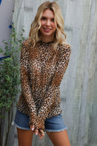 Haptics Taupe High Neck Leopard Print Semi-Sheer Top