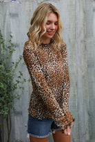 Haptics Taupe High Neck Leopard Print Semi-Sheer Top