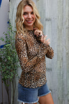 Haptics Taupe High Neck Leopard Print Semi-Sheer Top