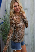 Haptics Taupe High Neck Leopard Print Semi-Sheer Top
