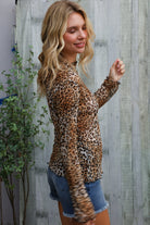 Haptics Taupe High Neck Leopard Print Semi-Sheer Top
