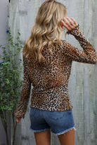 Haptics Taupe High Neck Leopard Print Semi-Sheer Top