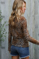 Haptics Taupe High Neck Leopard Print Semi-Sheer Top
