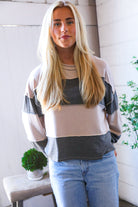 Haptics Latte & Charcoal Color Block Loose Fit Knit Pullover
