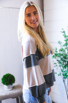 Haptics Latte & Charcoal Color Block Loose Fit Knit Pullover