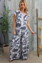 Haptics Loose Fit Camouflage French Terry Jumpsuit with Side Pockets