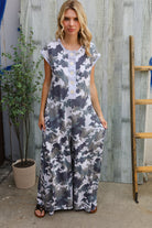 Haptics Loose Fit Camouflage French Terry Jumpsuit with Side Pockets