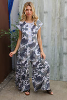 Haptics Loose Fit Camouflage French Terry Jumpsuit with Side Pockets