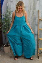 Haptics Azure Blue Loose Fit Front Bib Sleeveless Jumpsuit