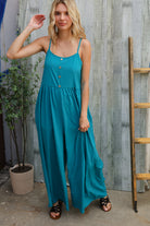 Haptics Azure Blue Loose Fit Front Bib Sleeveless Jumpsuit