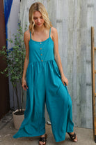 Haptics Azure Blue Loose Fit Front Bib Sleeveless Jumpsuit