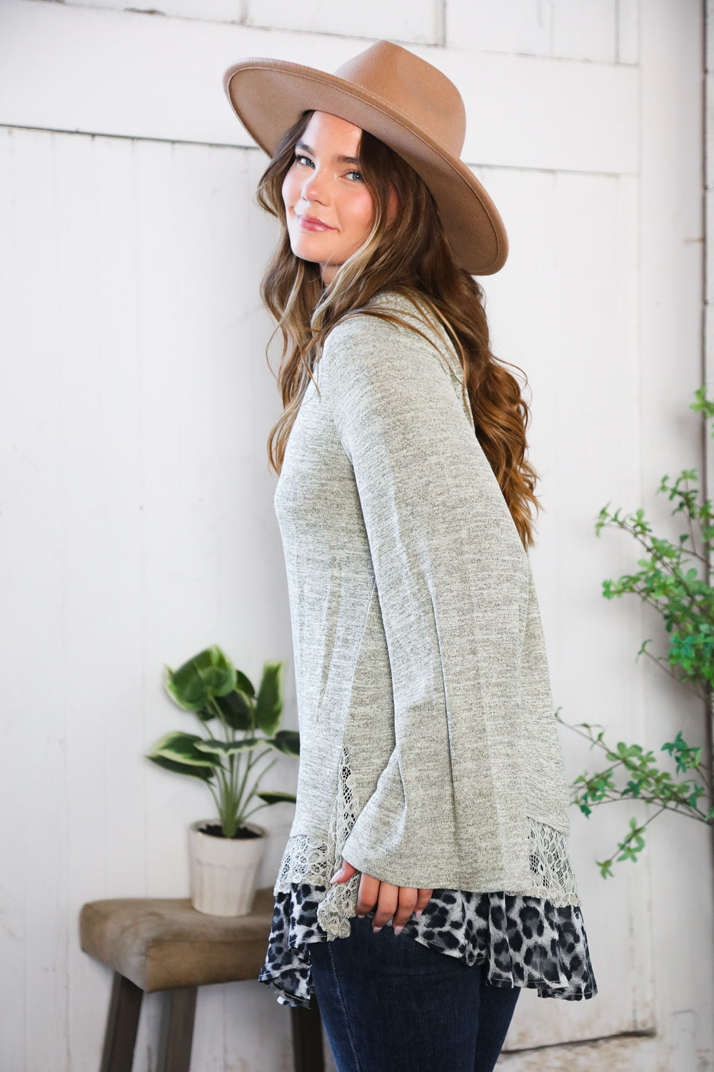 And The Why Lace Leopard Trim Sweater