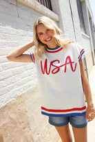 Haptics Red/White & Blue USA Embroidery Dolman Top