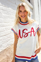 Haptics Red/White & Blue USA Embroidery Dolman Top