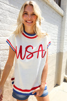 Haptics Red/White & Blue USA Embroidery Dolman Top