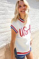 Haptics Red/White & Blue USA Embroidery Dolman Top