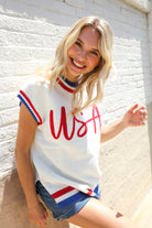 Haptics Red/White & Blue USA Embroidery Dolman Top