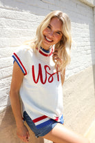 Haptics Red/White & Blue USA Embroidery Dolman Top