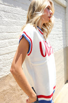 Haptics Red/White & Blue USA Embroidery Dolman Top