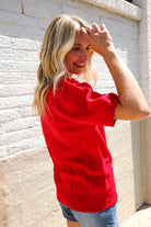 Haptics Patriotic USA Red Knit Embroidery Puff Sleeve Sweater Top