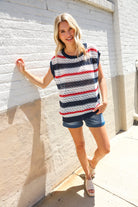 Haptics Red White & Blue Striped Crochet Sweater Top