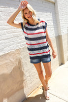 Haptics Red White & Blue Striped Crochet Sweater Top