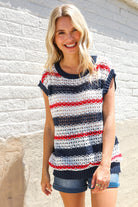 Haptics Red White & Blue Striped Crochet Sweater Top