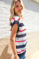 Haptics Red White & Blue Striped Crochet Sweater Top
