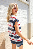 Haptics Red White & Blue Striped Crochet Sweater Top