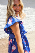 Haptics American Flag Blue & Red Stars & Bow Print Woven Top