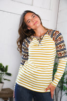 And The Why Striped Vintage Floral Raglan Top